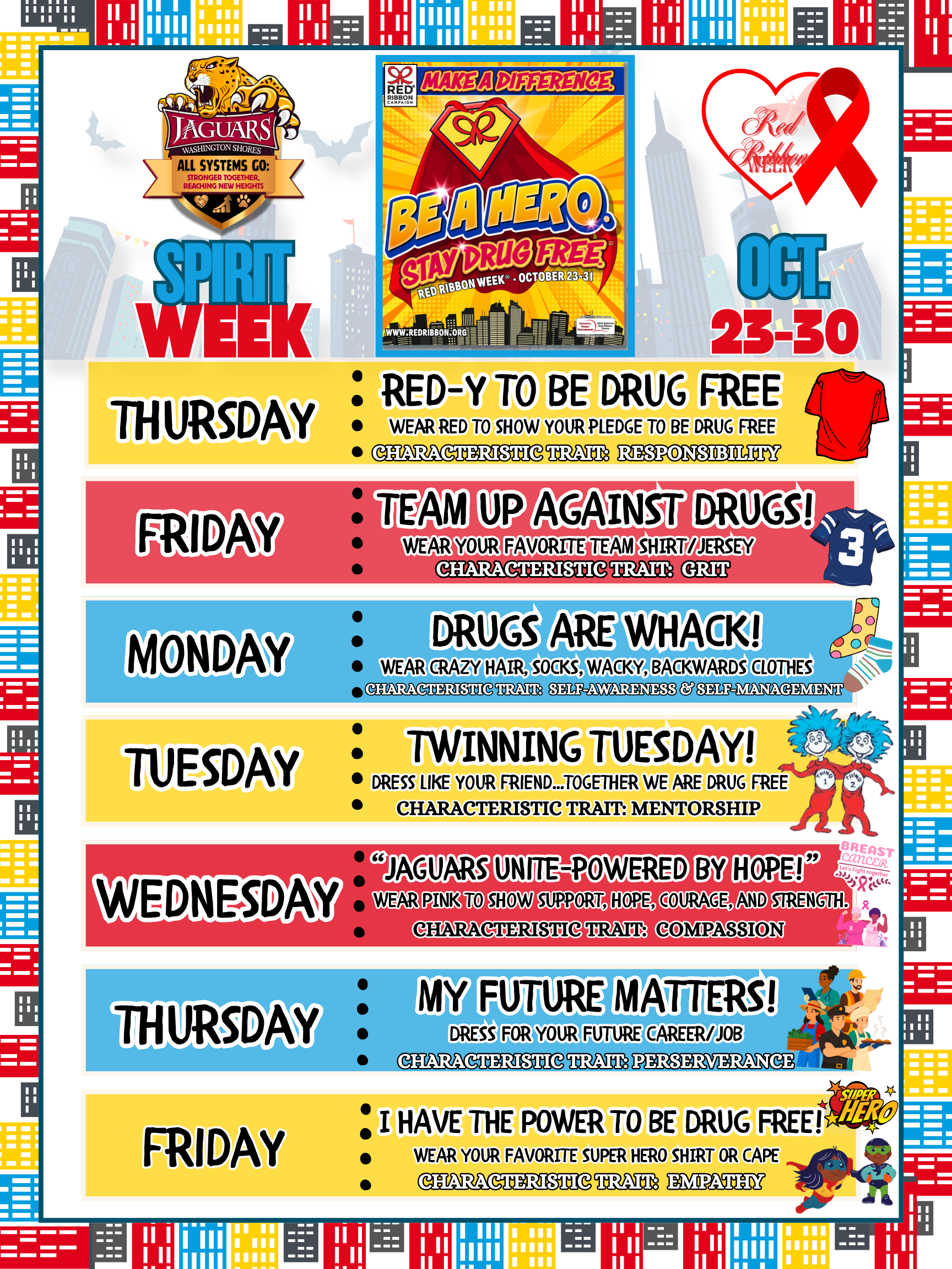 ❤️🦸🏽‍♀️ Red Ribbon Spirit Week is Coming! 🦸🏽❤️
