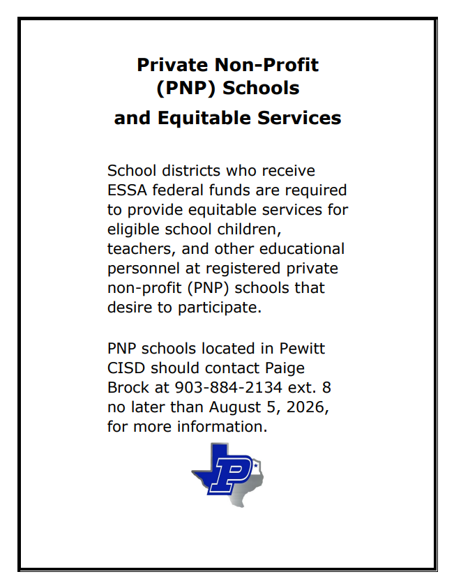Private Non-Profit Schools and Equitable Services Notice