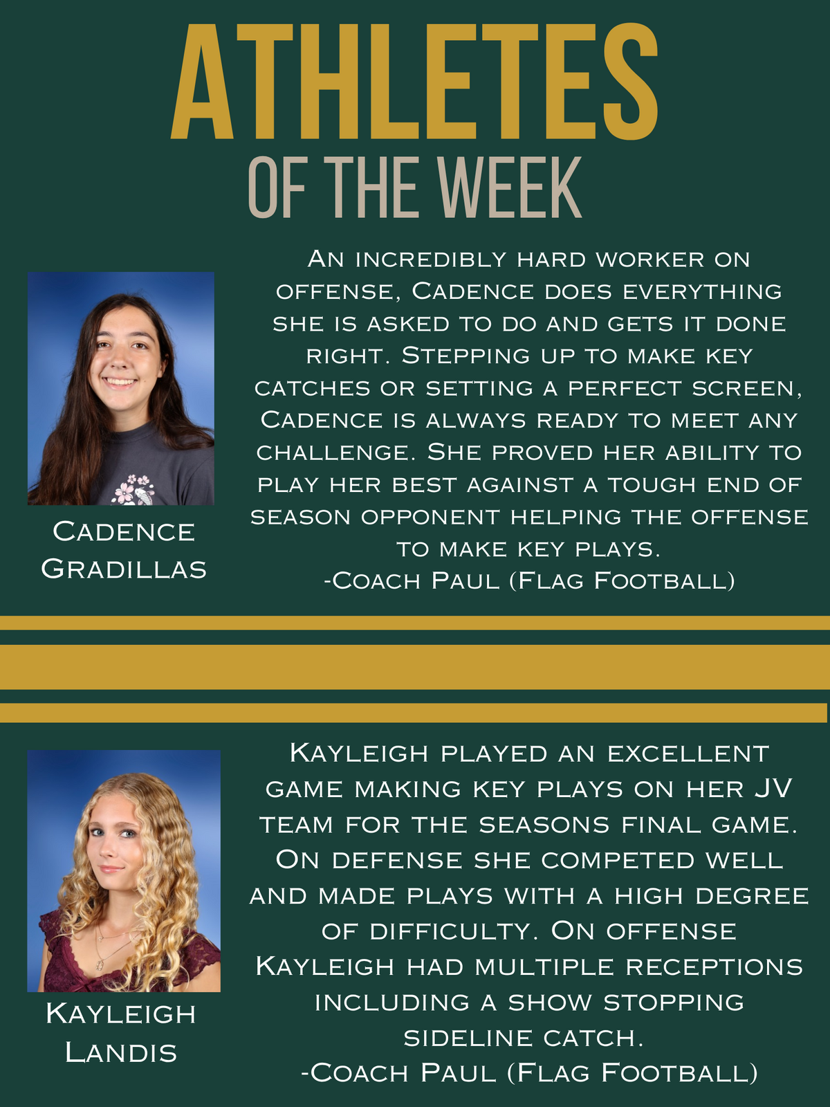 ATHLETES OF THE WEEK