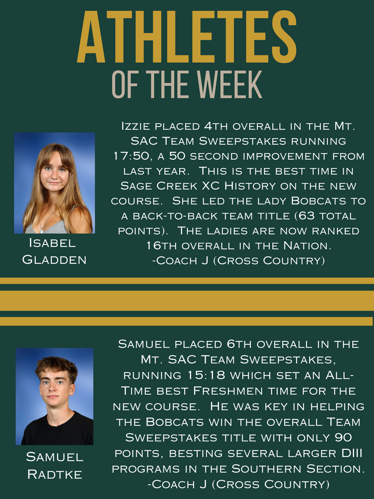 ATHLETES OF THE WEEK