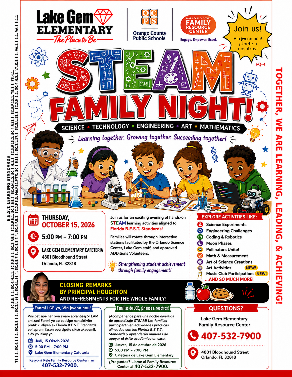 🔬✨ Join Us for our Lake Gem STEAM Family Night, Thursday, October 15th, at 5 PM, in the Cafeteria! ❤️