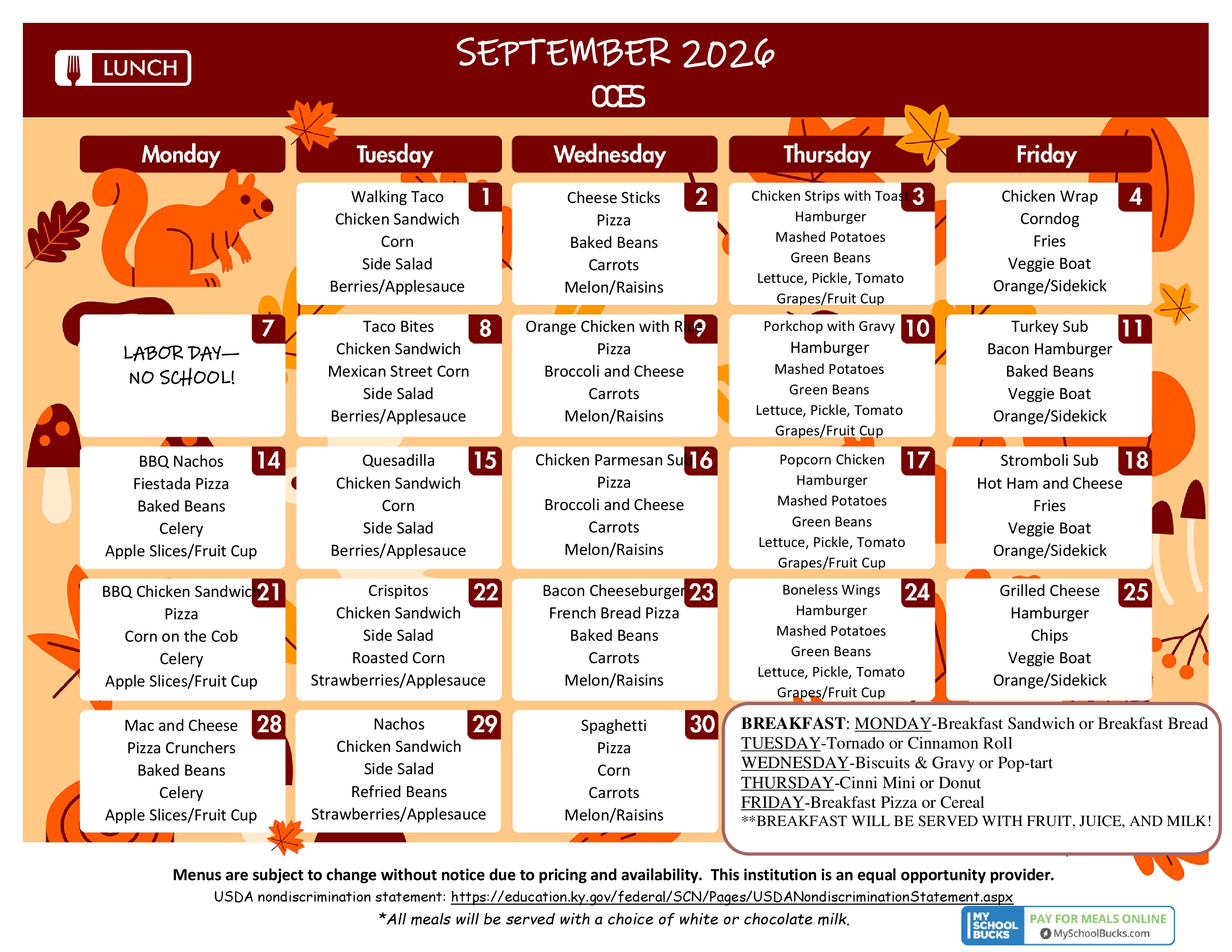 September Menus