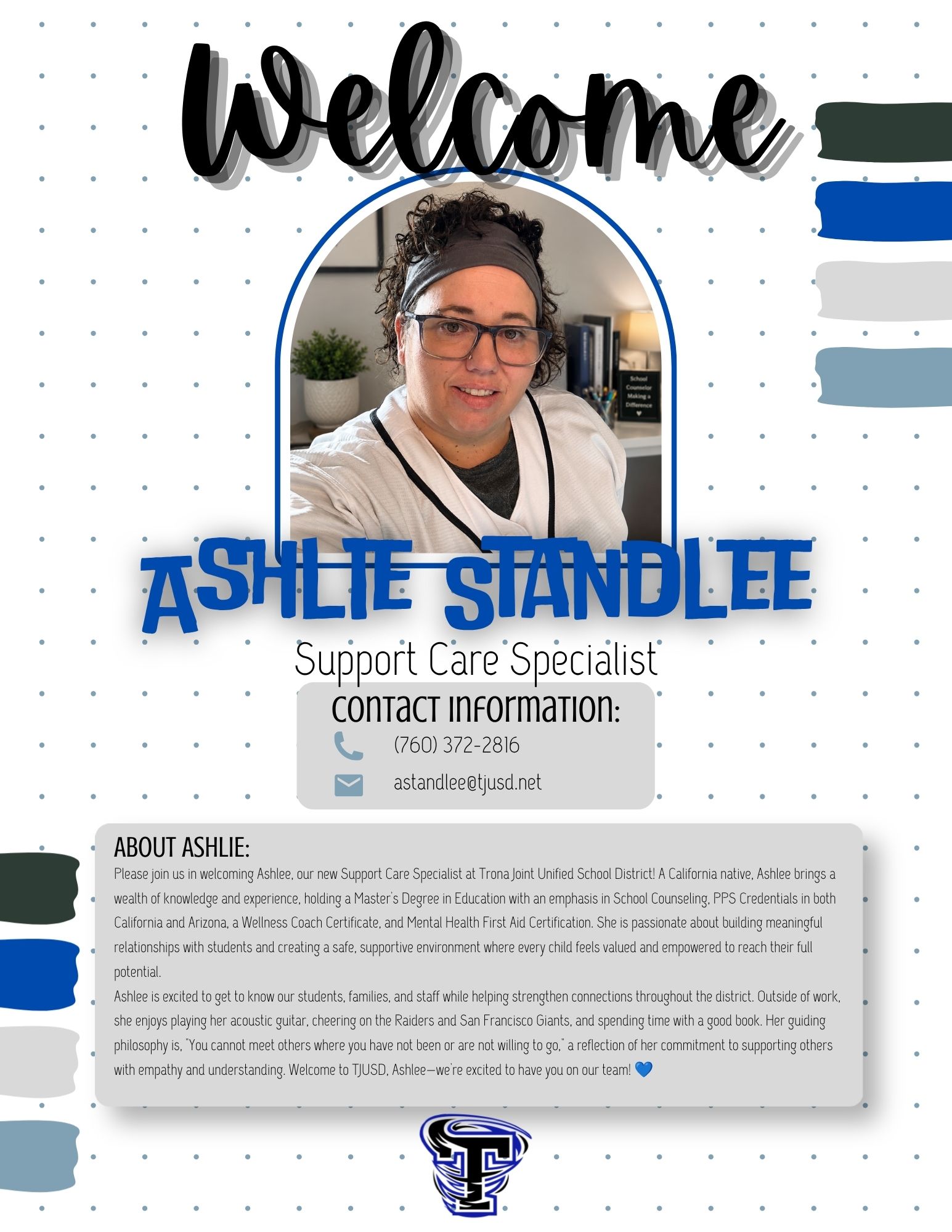 Welcome To the TJUSD Team Ashlie!