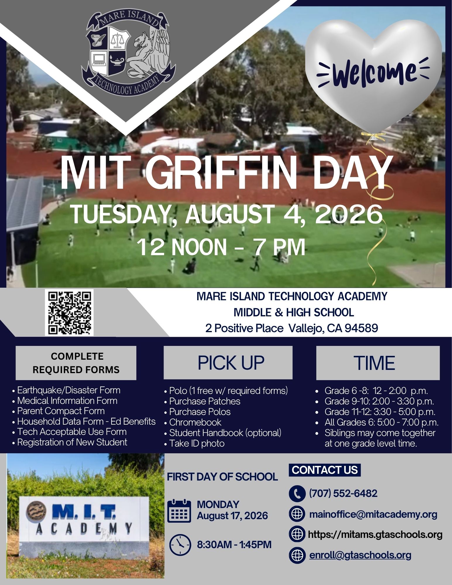 MIT MS and HS Griffin Day (TU, 8/4/26 from noon to 7 PM):  Reminder and Packet