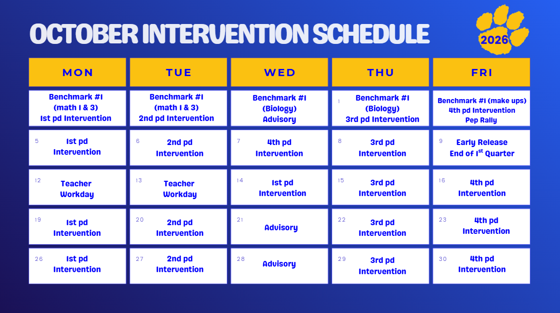 October Intervetion Schedule