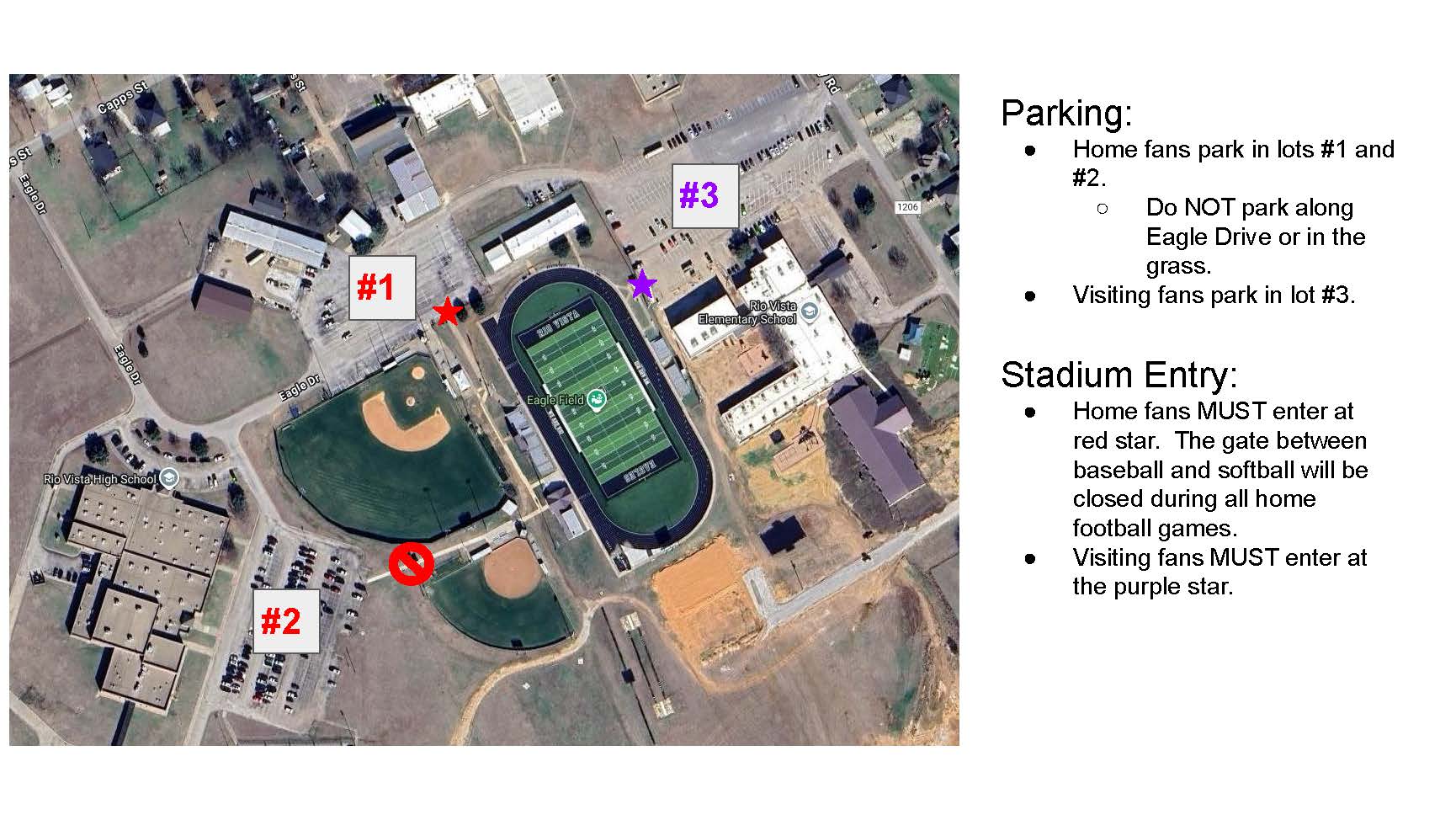 Rio Vista Parking and Entrance Information for Tonight! 