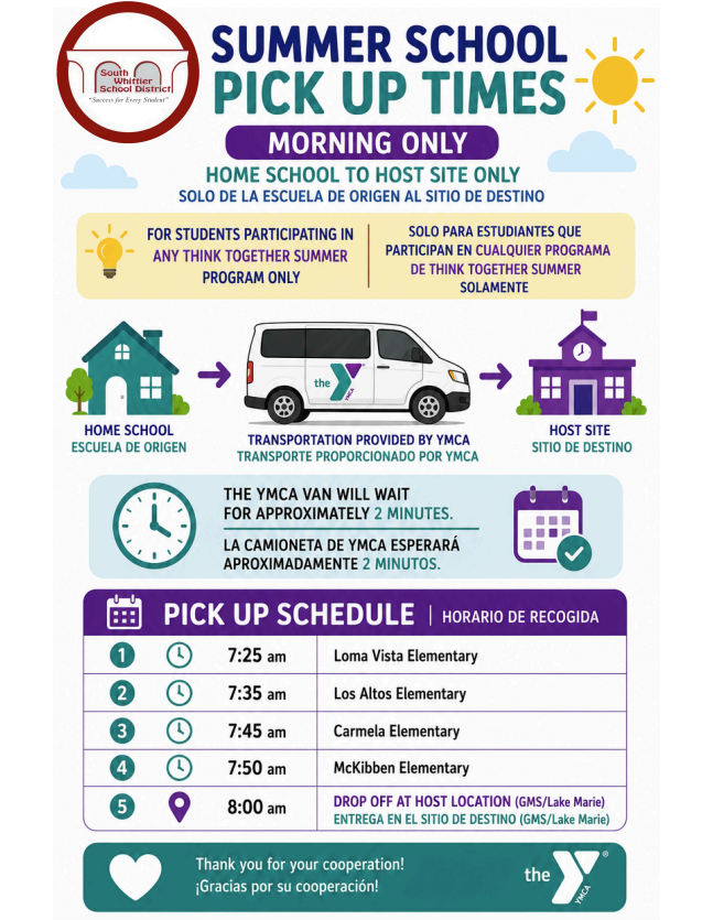 ​Summer School Pick Up Times 