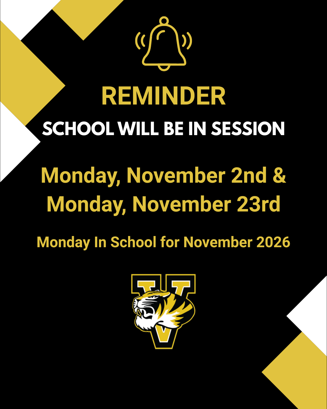 MCR2 Reminders - Monday In School & Other Important Dates for November 2026