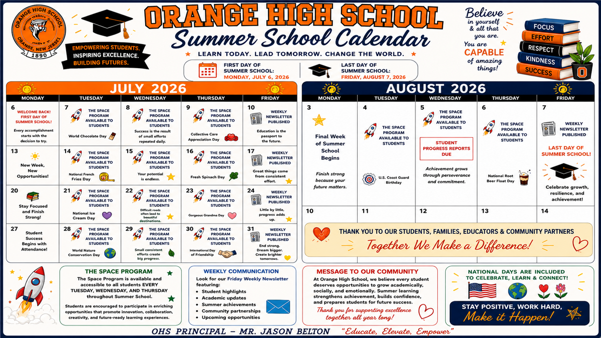 2026 Summer School Calendar