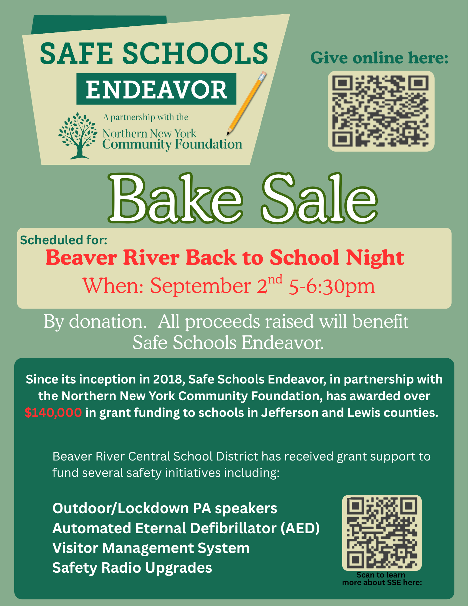Safe Schools Endeavor  BAKE SALE!