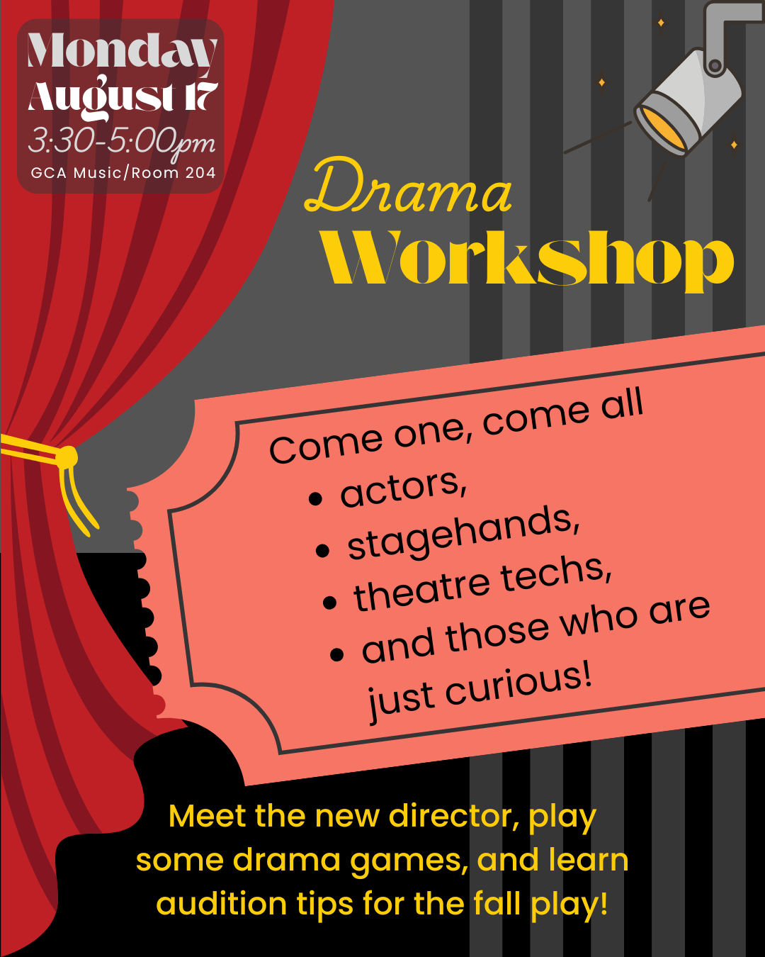 🎭 Drama Workshop & Fall Play Auditions! 