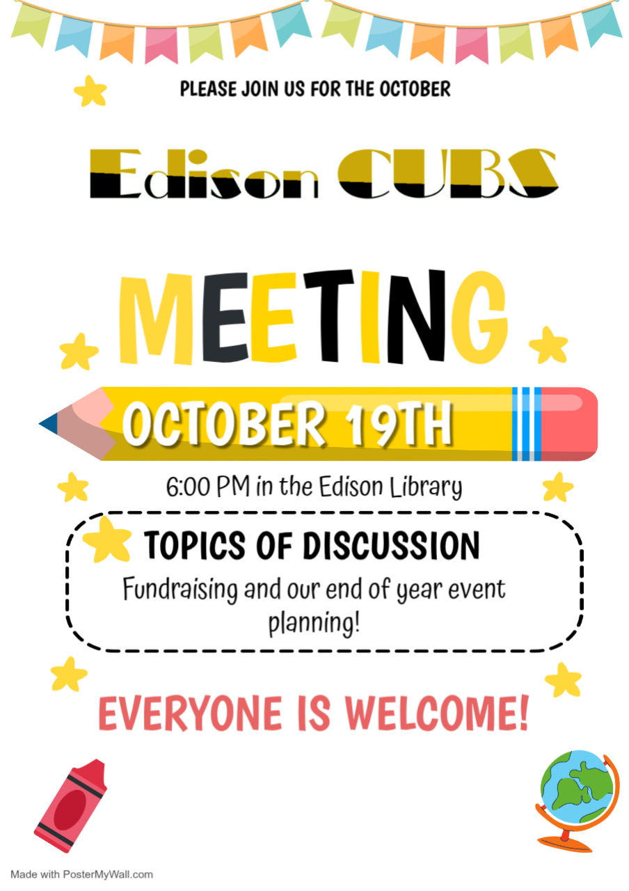 Edison CUBS meeting 10/19/2026 (reminder)