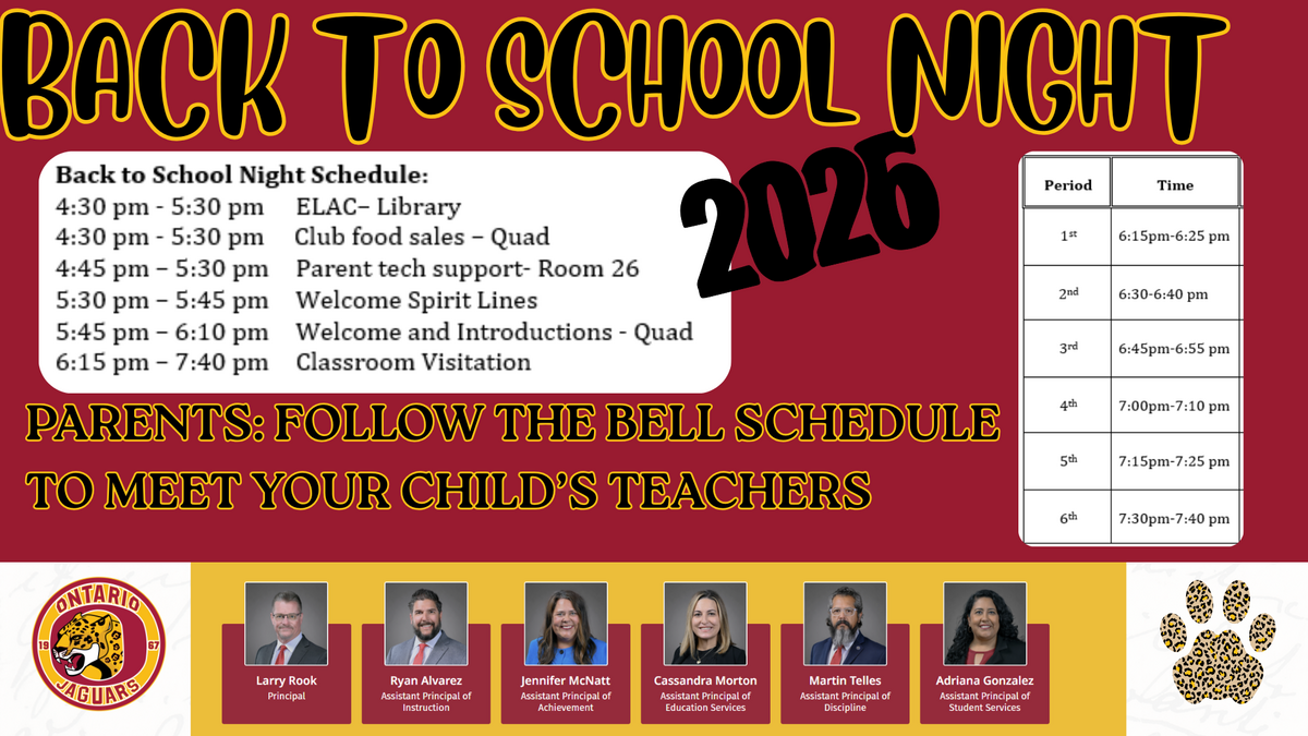 📚 Back to School Night – Wednesday, August 19, 2026