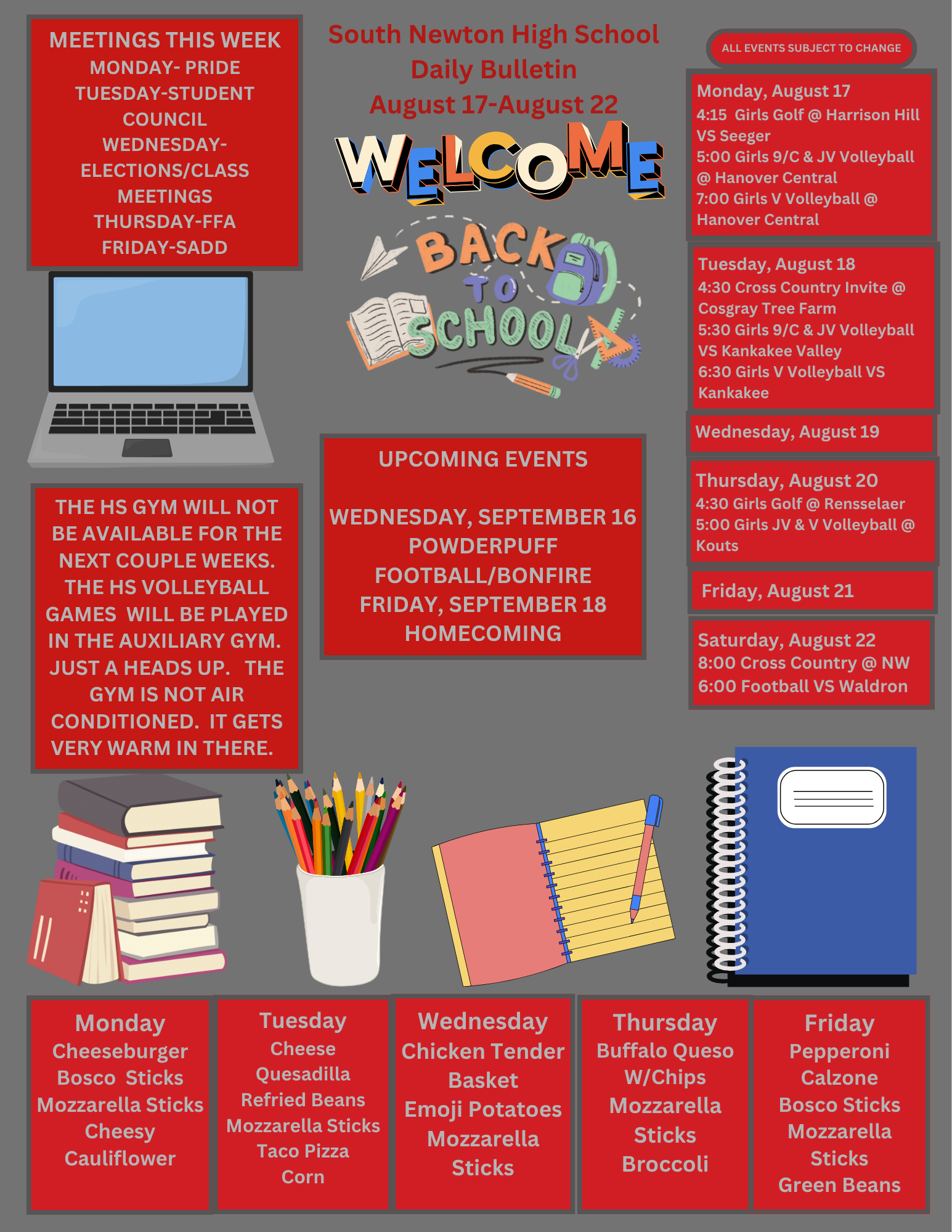 SNHS Bulletin August 17 - 22, 2026