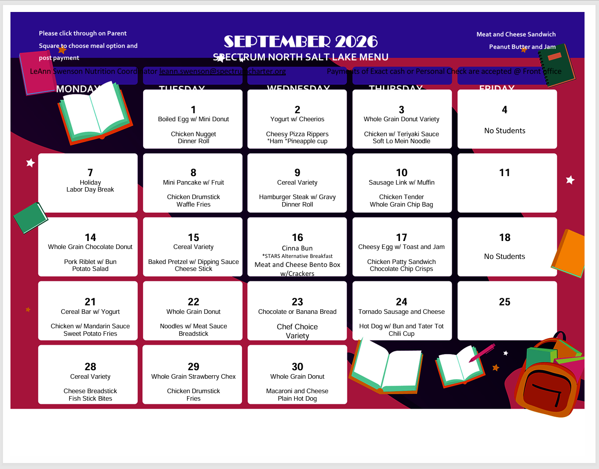 September Breakfast - Lunch Meal Selections Students