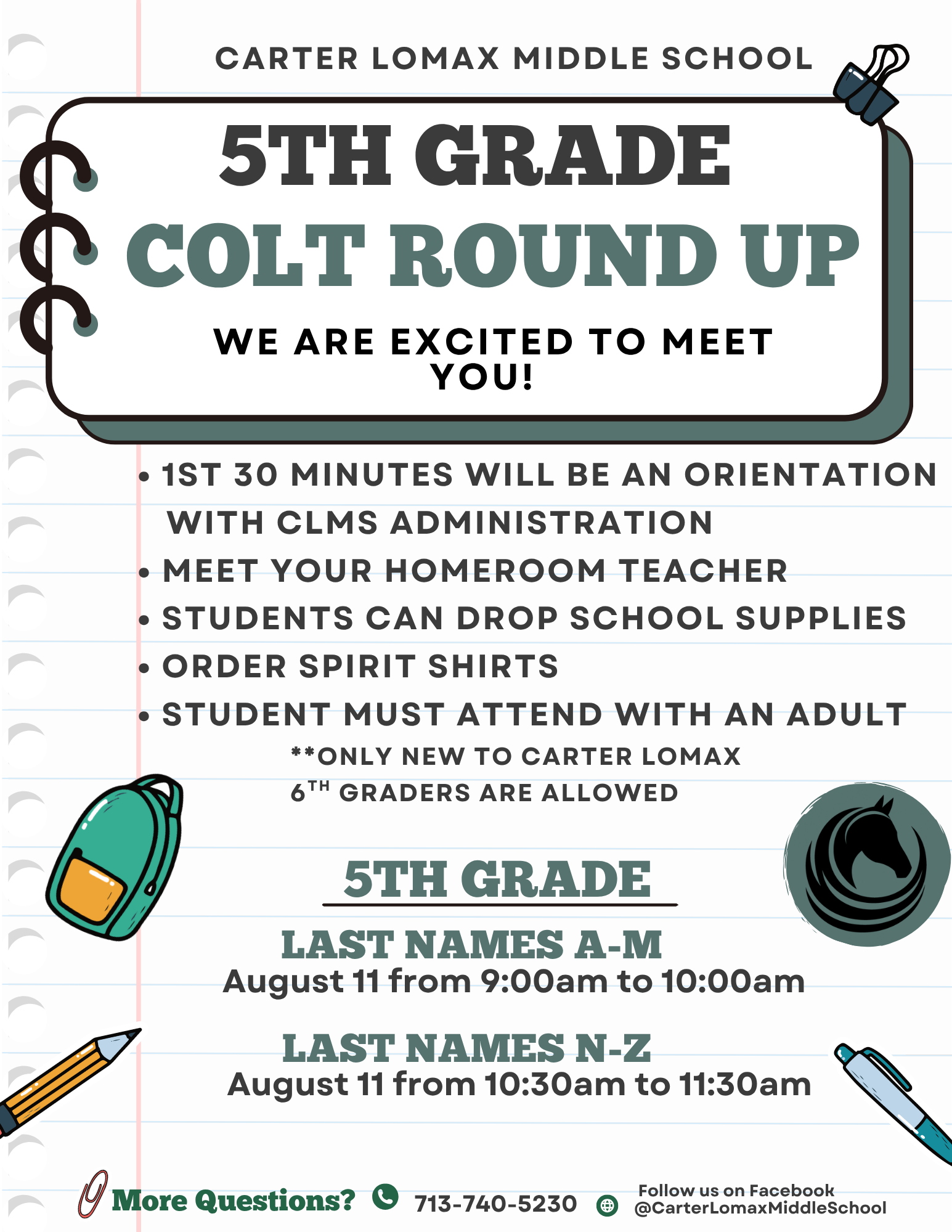 Colt Round Up August 11th- Welcome new CLMS 5th Graders!