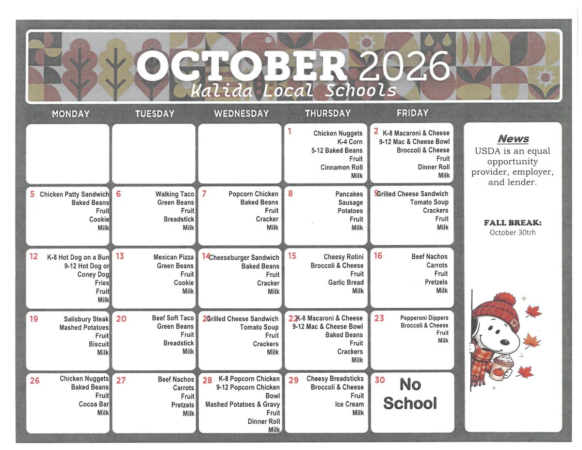 KES October Lunch Menu