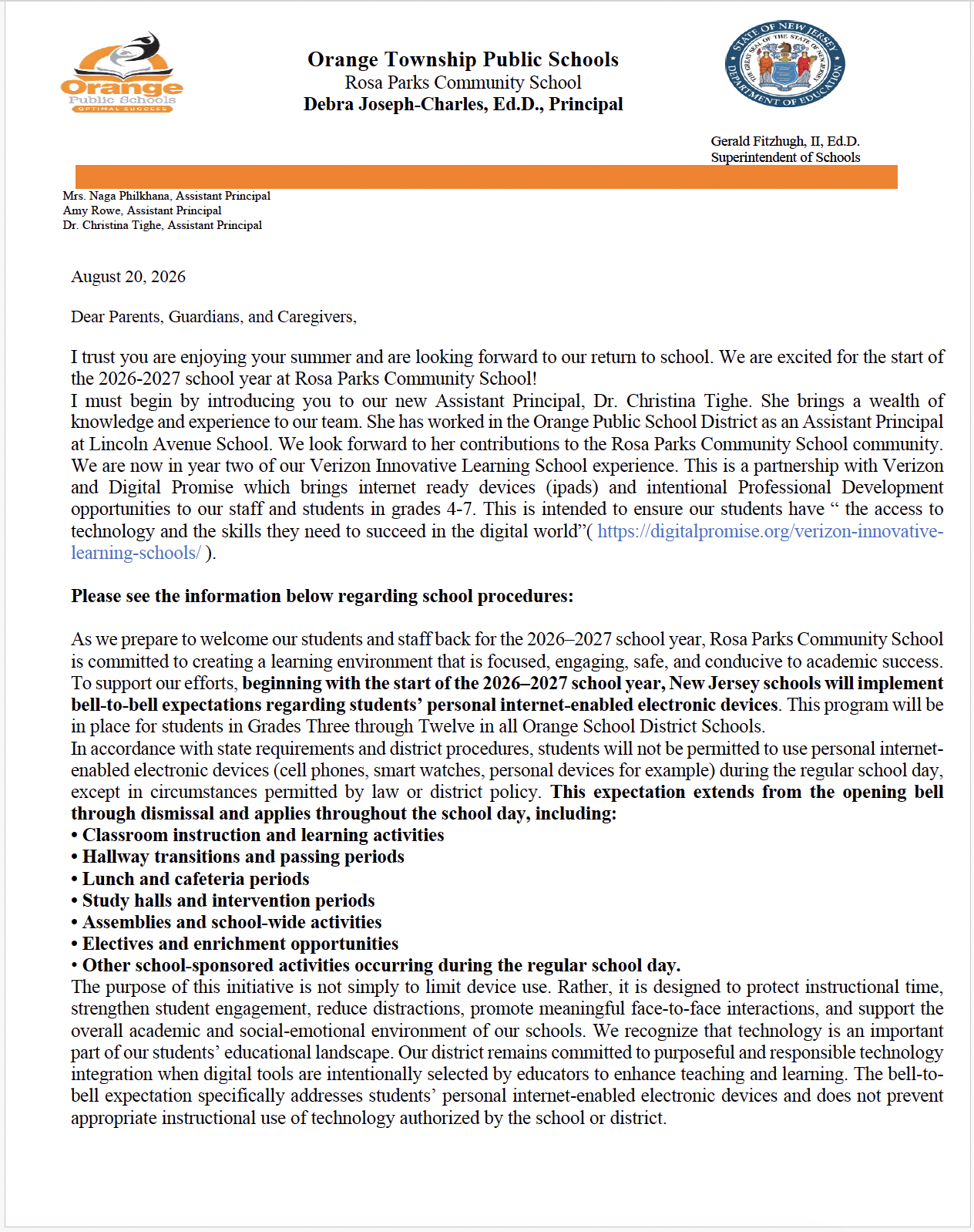 RPCS Parent Letter 2026-2027