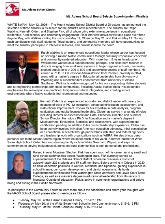 Announcement: Superintendent Candidates 