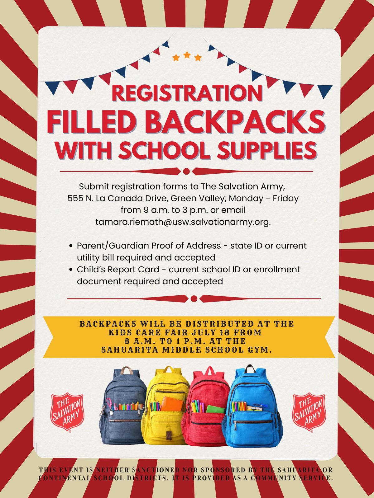 Backpack registration for July 18