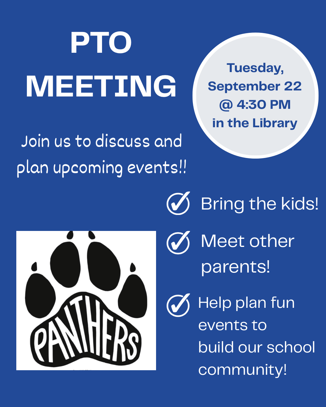 PTO Meeting tonight! 4:30 in the Library