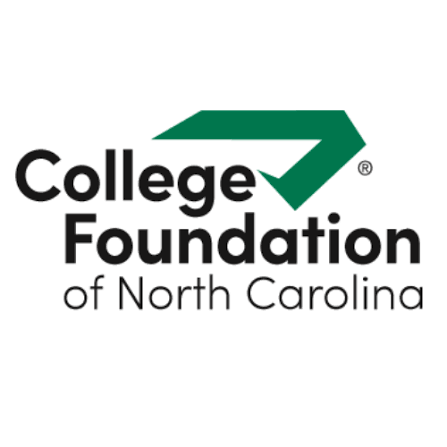 The logo for College Foundation of North Carolina, featuring black text and a green graphic element.