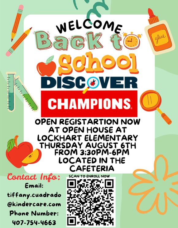 Enroll for Before & After School Care and also Join our PTO at Meet the Teacher August 6th