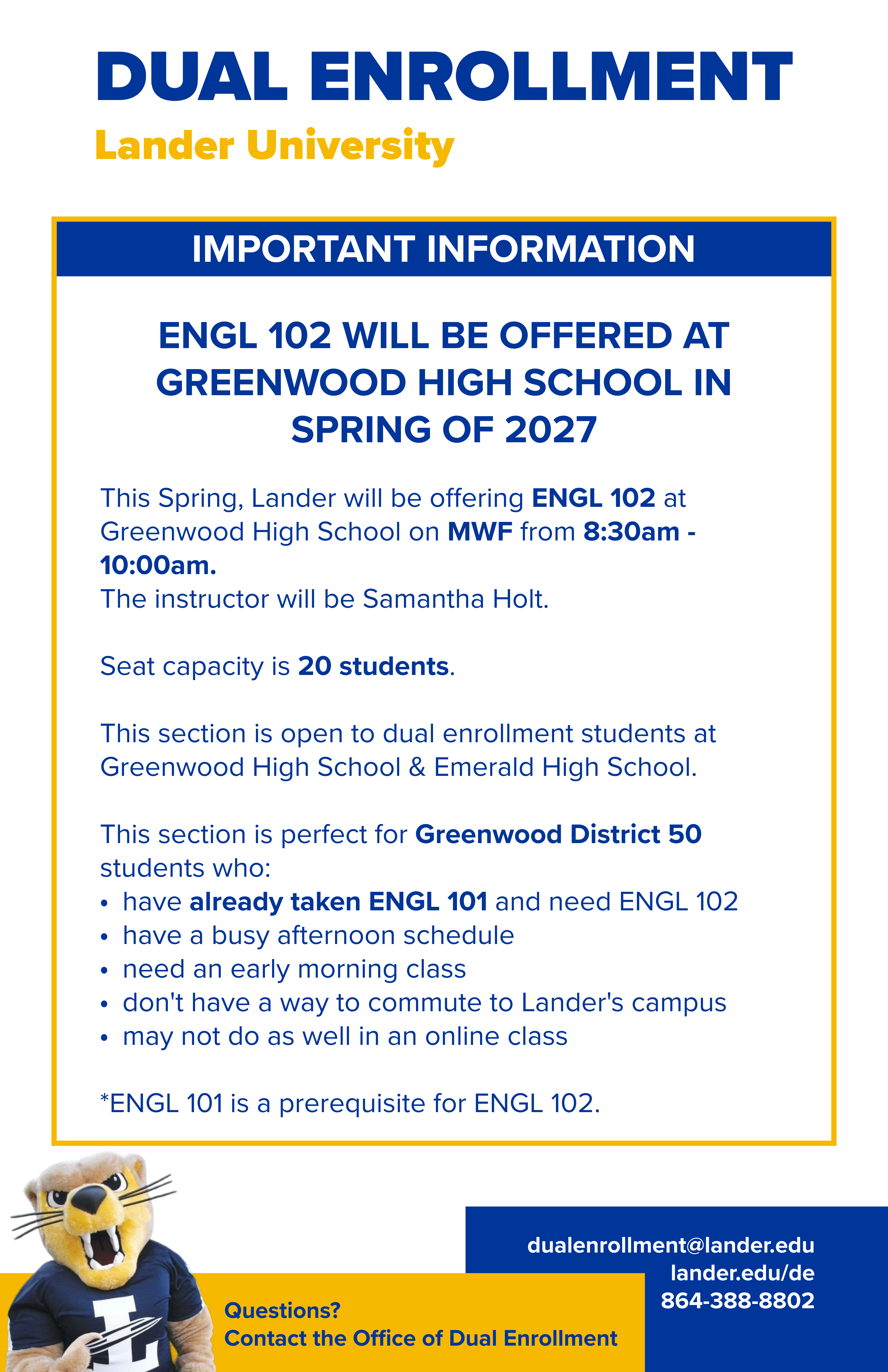 Lander English 102 At GHS This Spring!