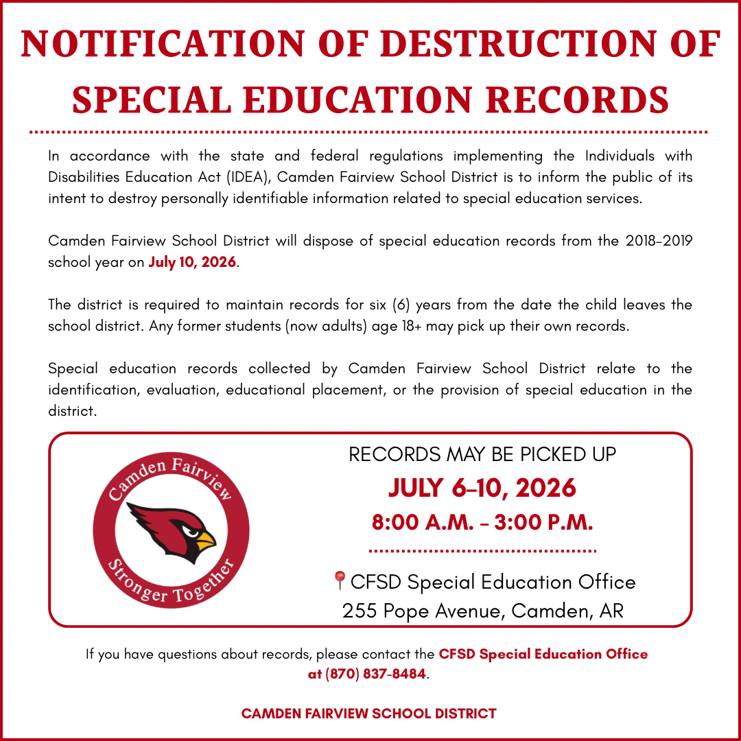 Notification of Destruction of Special Education Records