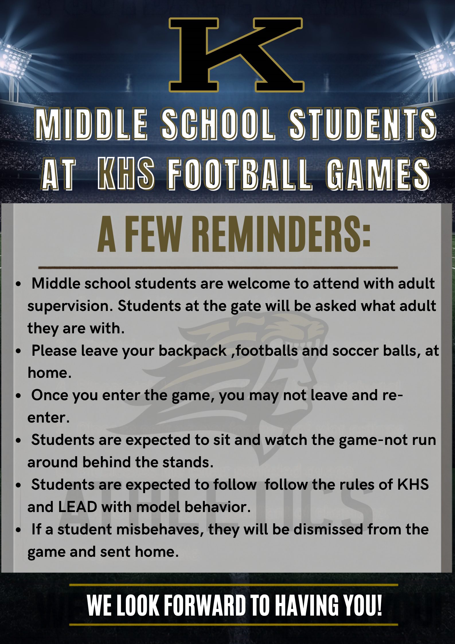 Kuna High School Football Game Expectations for MS