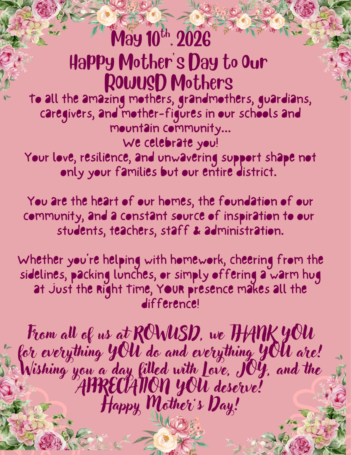 Happy Mother's Day from ROWUSD
