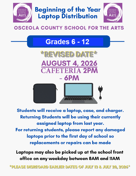 Revised Date for Student Laptop Distribution