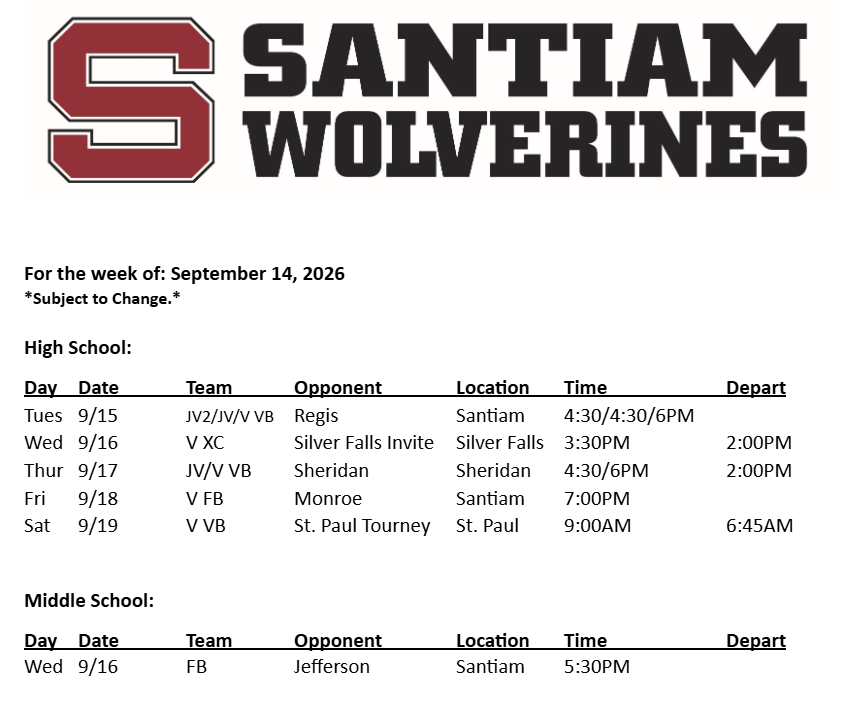 For the Week of 9/14