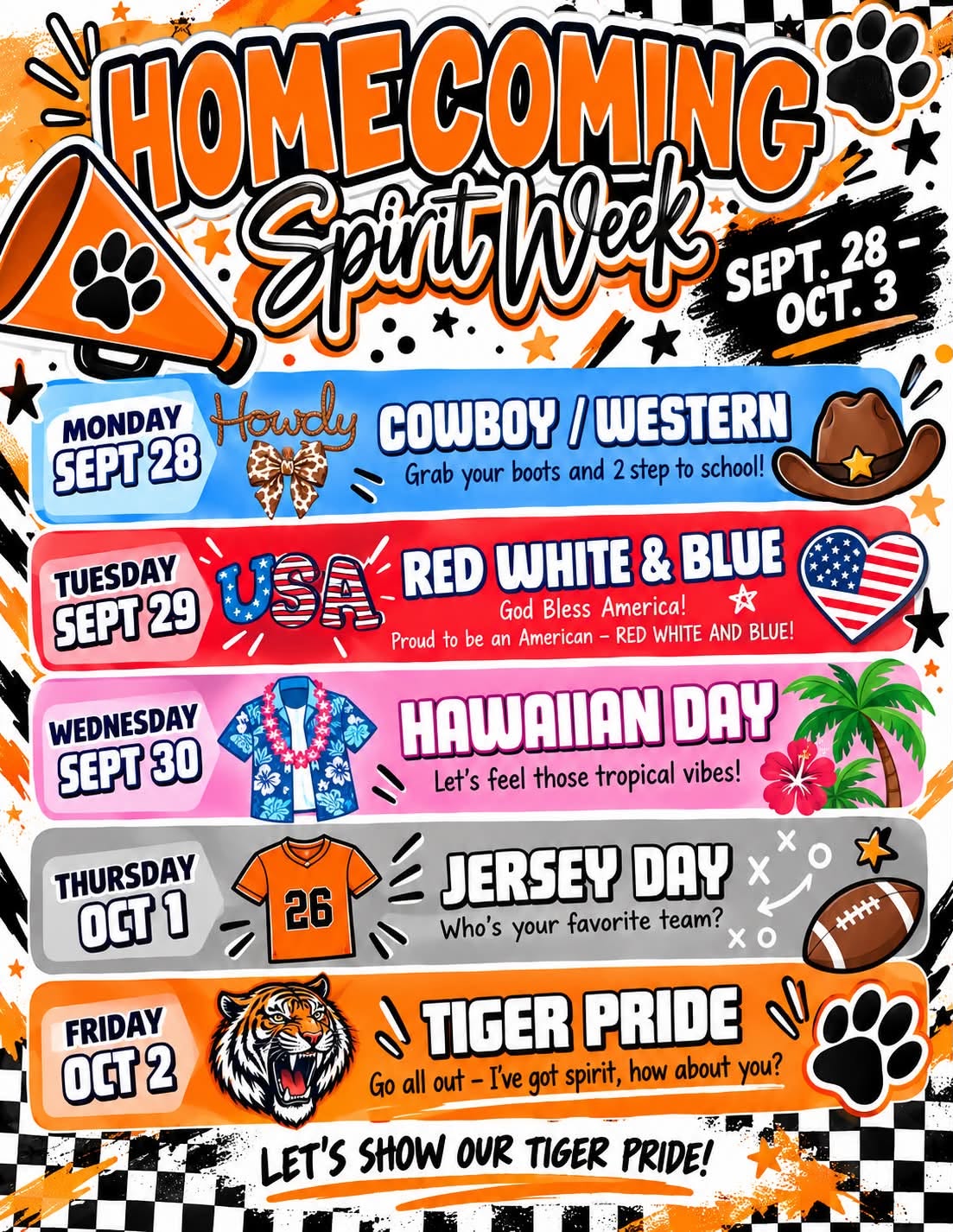Homecoming Week Dress-up Schedule and Pep Rally Info