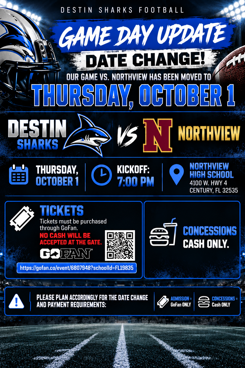 🚨🏈 GAME DAY UPDATE — DATE CHANGE! 🏈🚨
