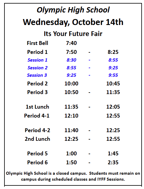 It's Your Future Fair  - Modified Bell Schedule 