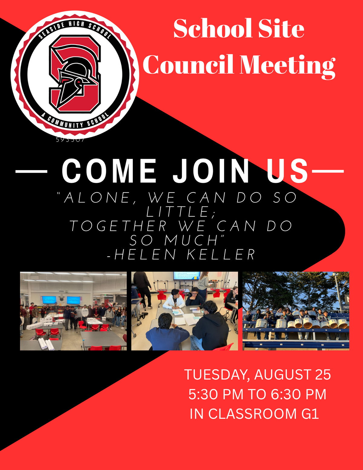 School Site Council August 25th at 5:30pm in Room G1