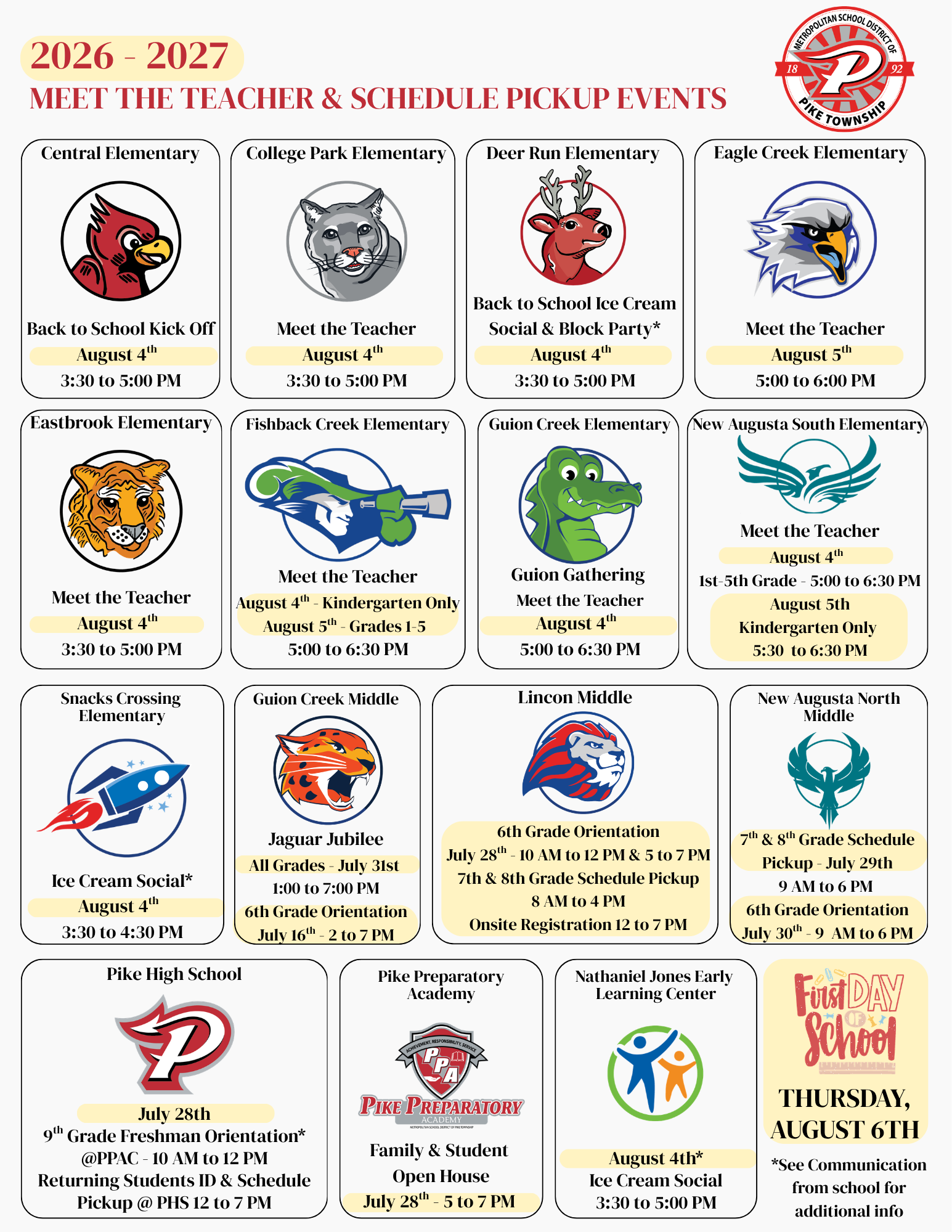 Meet the Teacher & Schedule Pickup Events