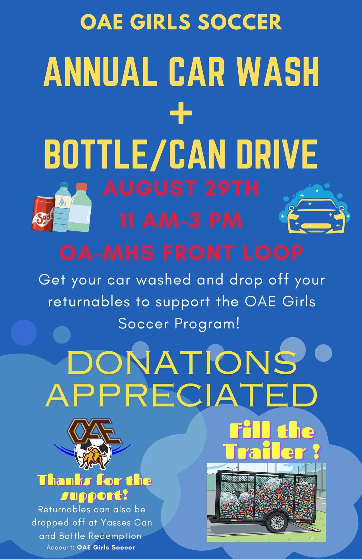 Annual OAE Soccer Car Wash and Can Drive