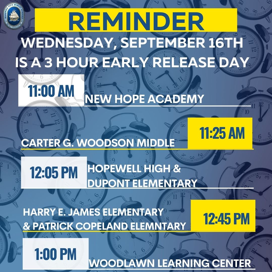 3 Hour Early Release Reminder for September 16th 
