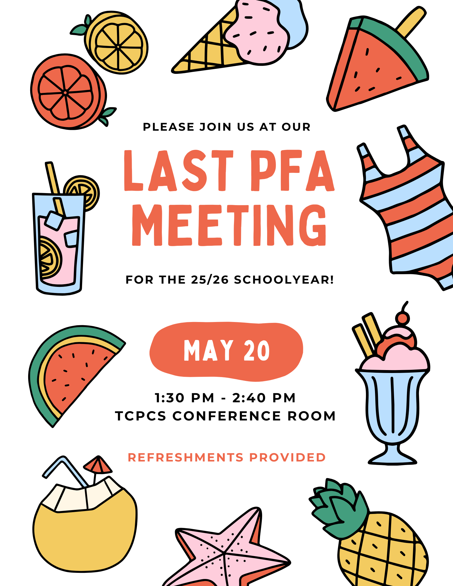 Last PFA Meeting, Wed. 5/20