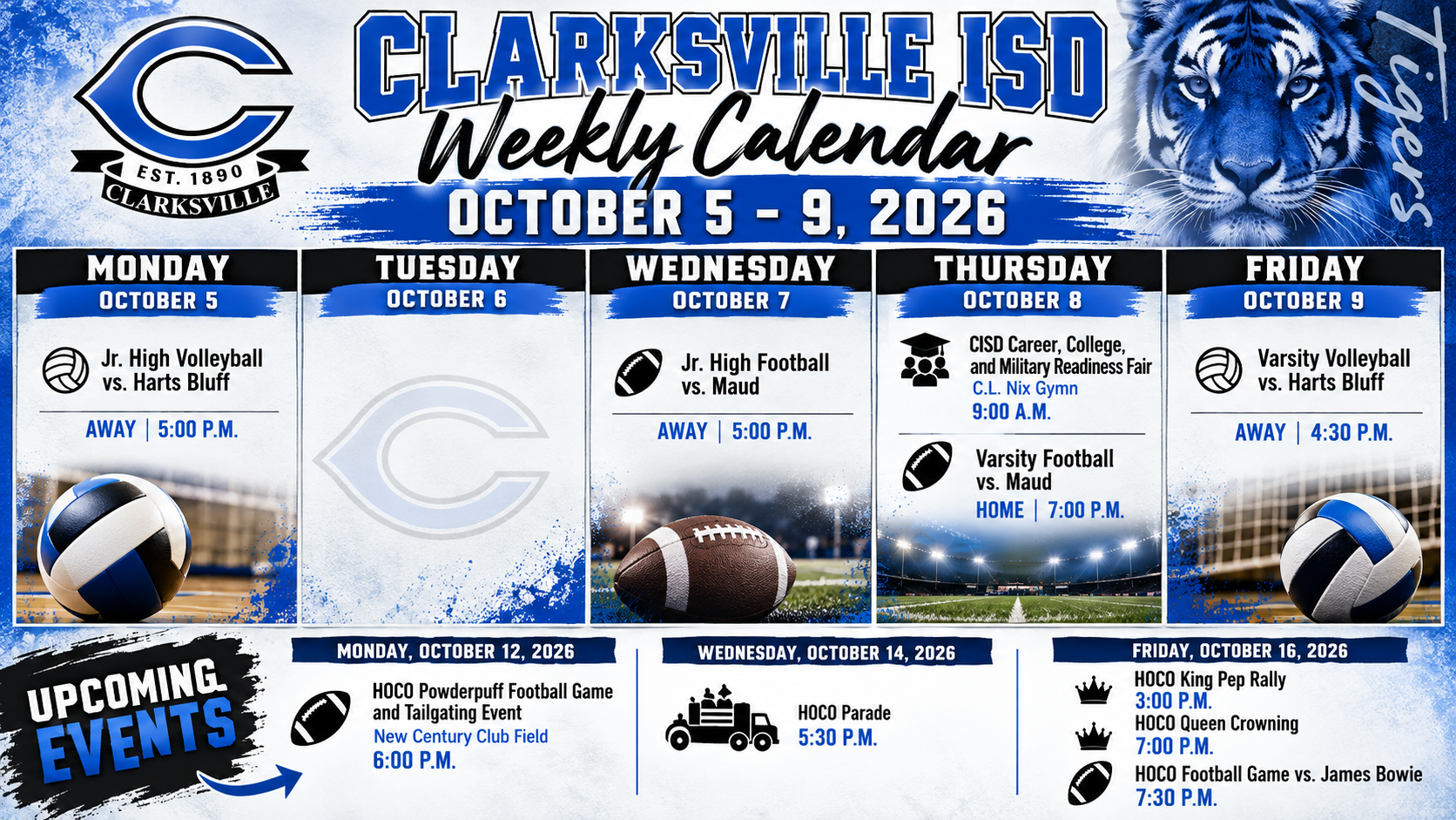 Weekly Calendar: October 5-9, 2026