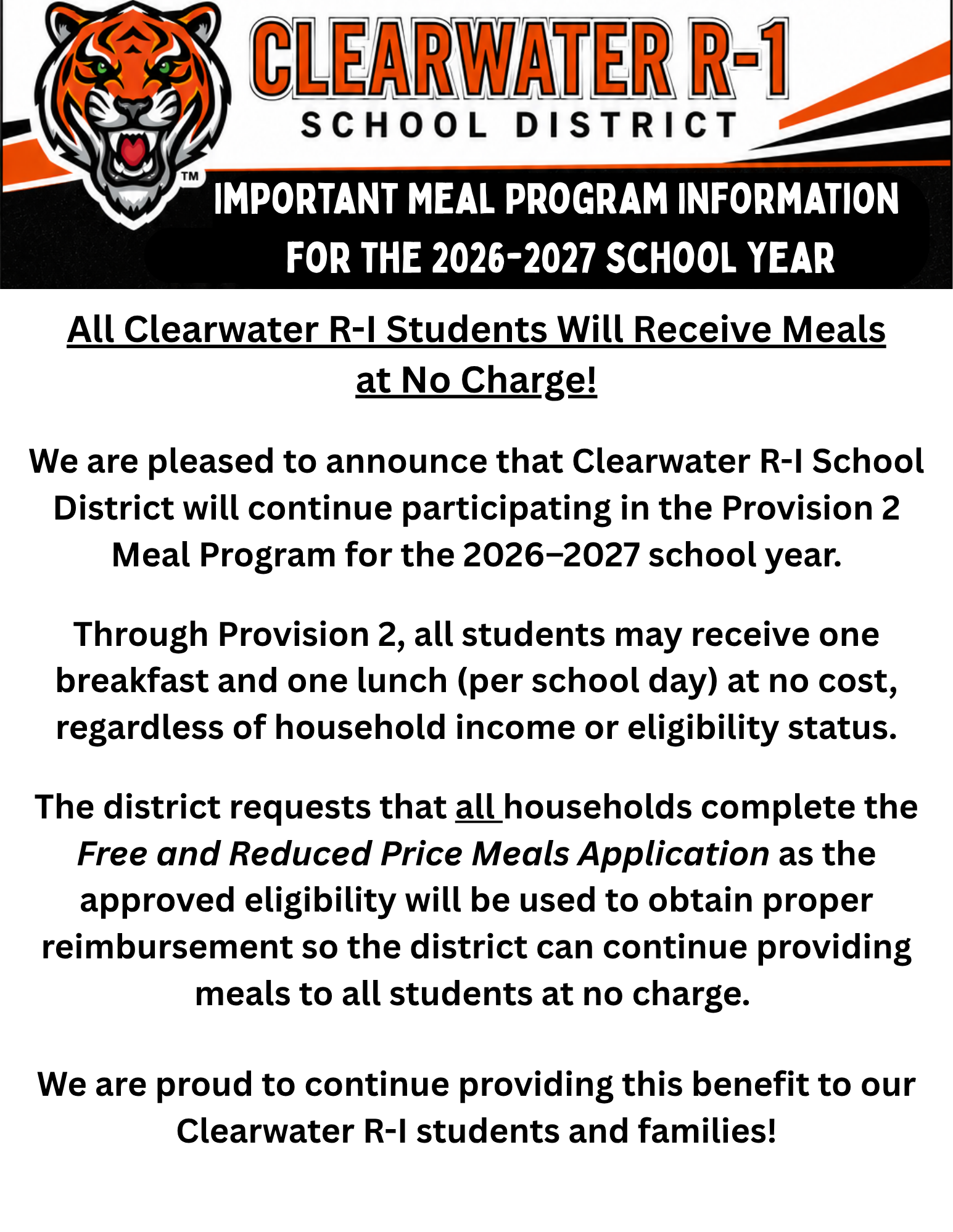Meal Program Information for 26-27