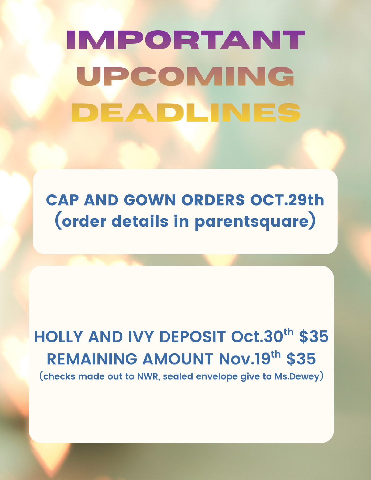 Senior Deadlines Reminder