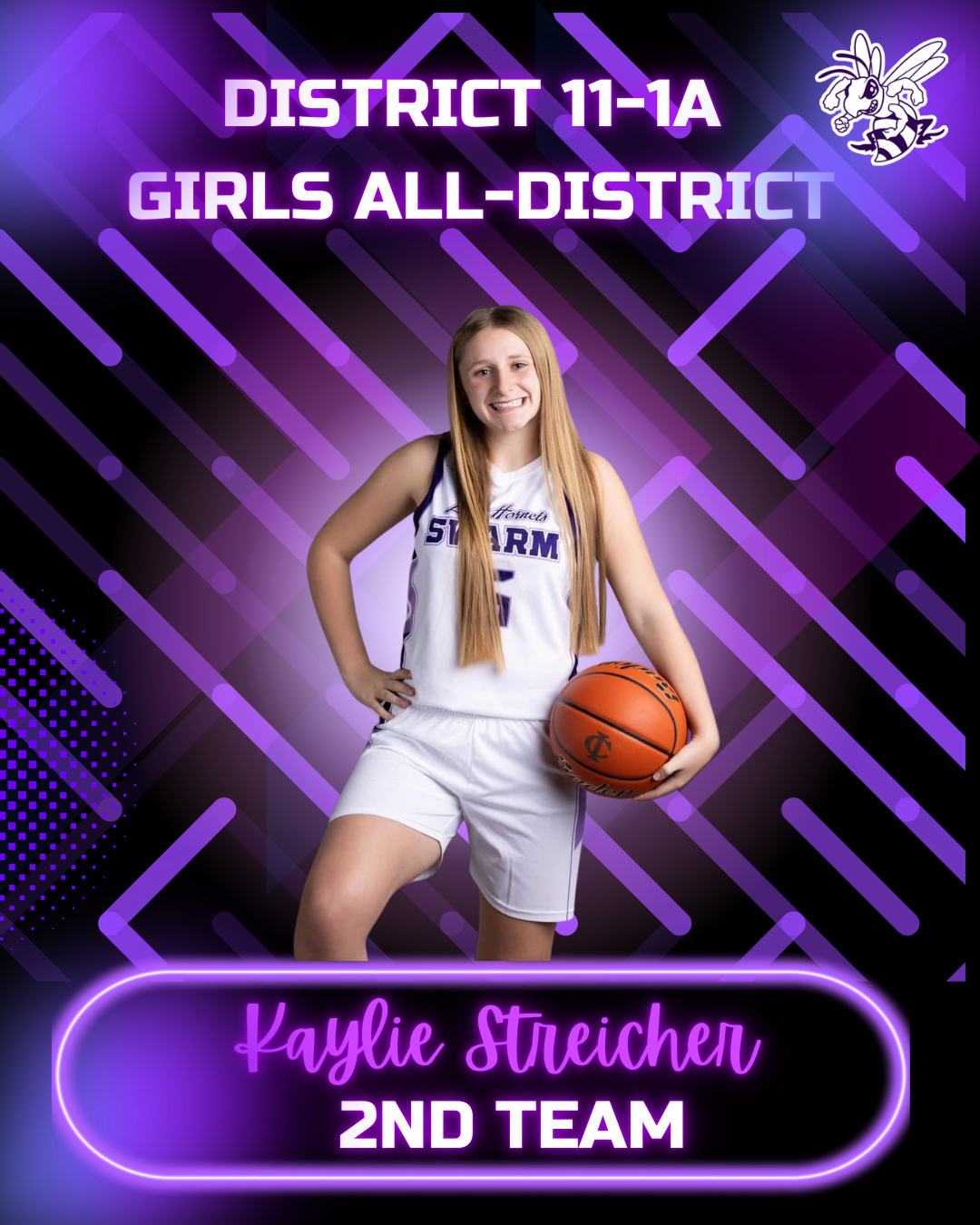 Kaylie Streicher, a basketball player, is recognized as 2nd Team All-District.
