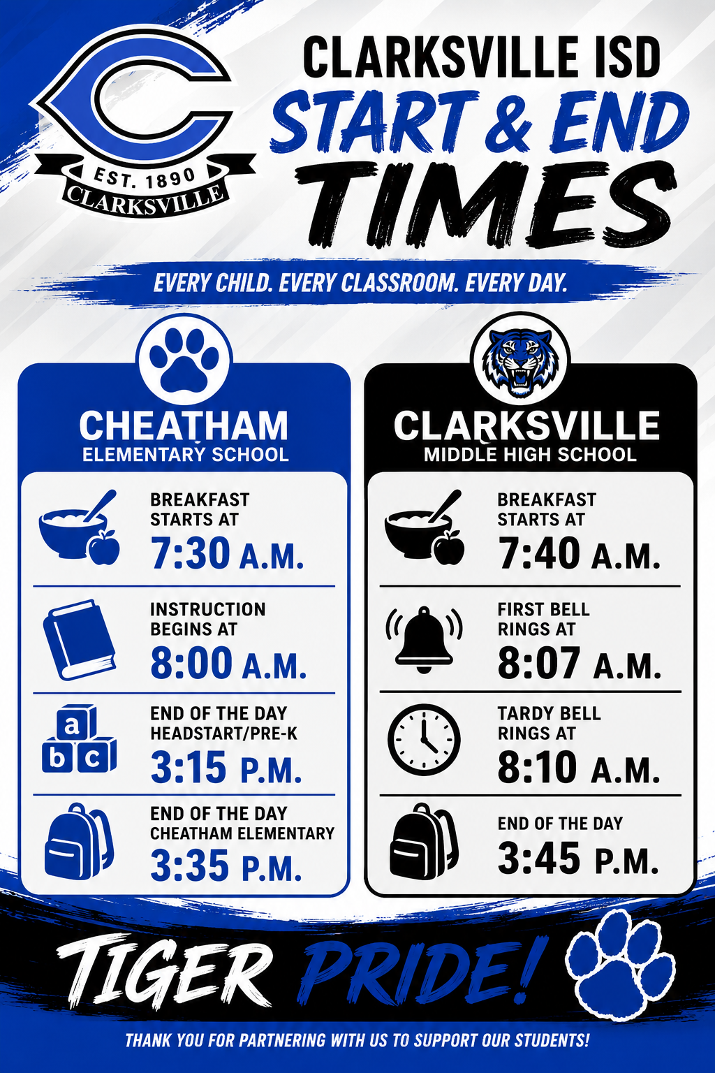 CISD School Start and End Times