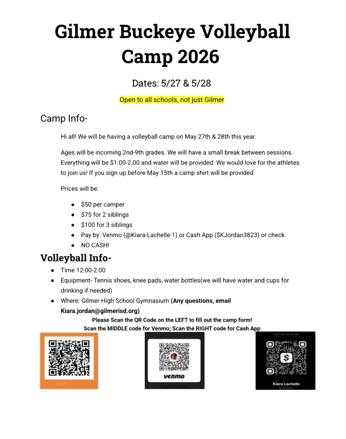 Gilmer Volleyball Camp