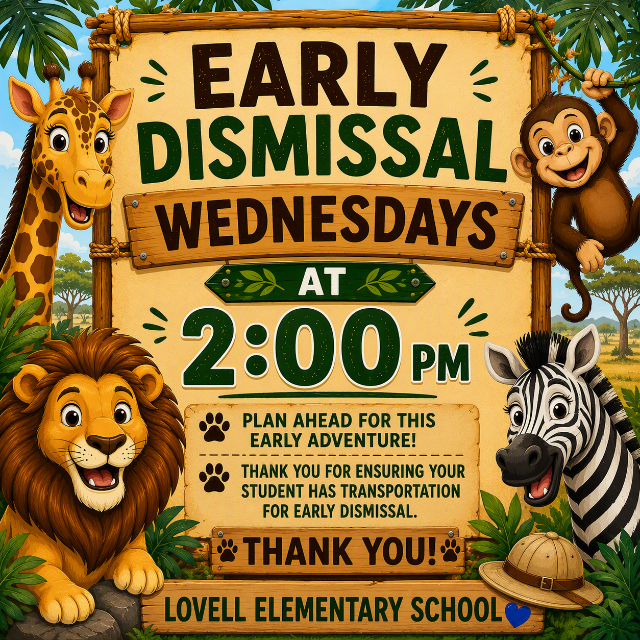 Today is Wednesday - early dismissal at 2:00pm