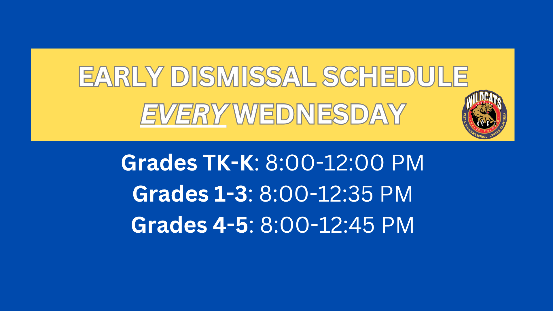 REMINDER: Early Dismissal Wednesday TOMORROW