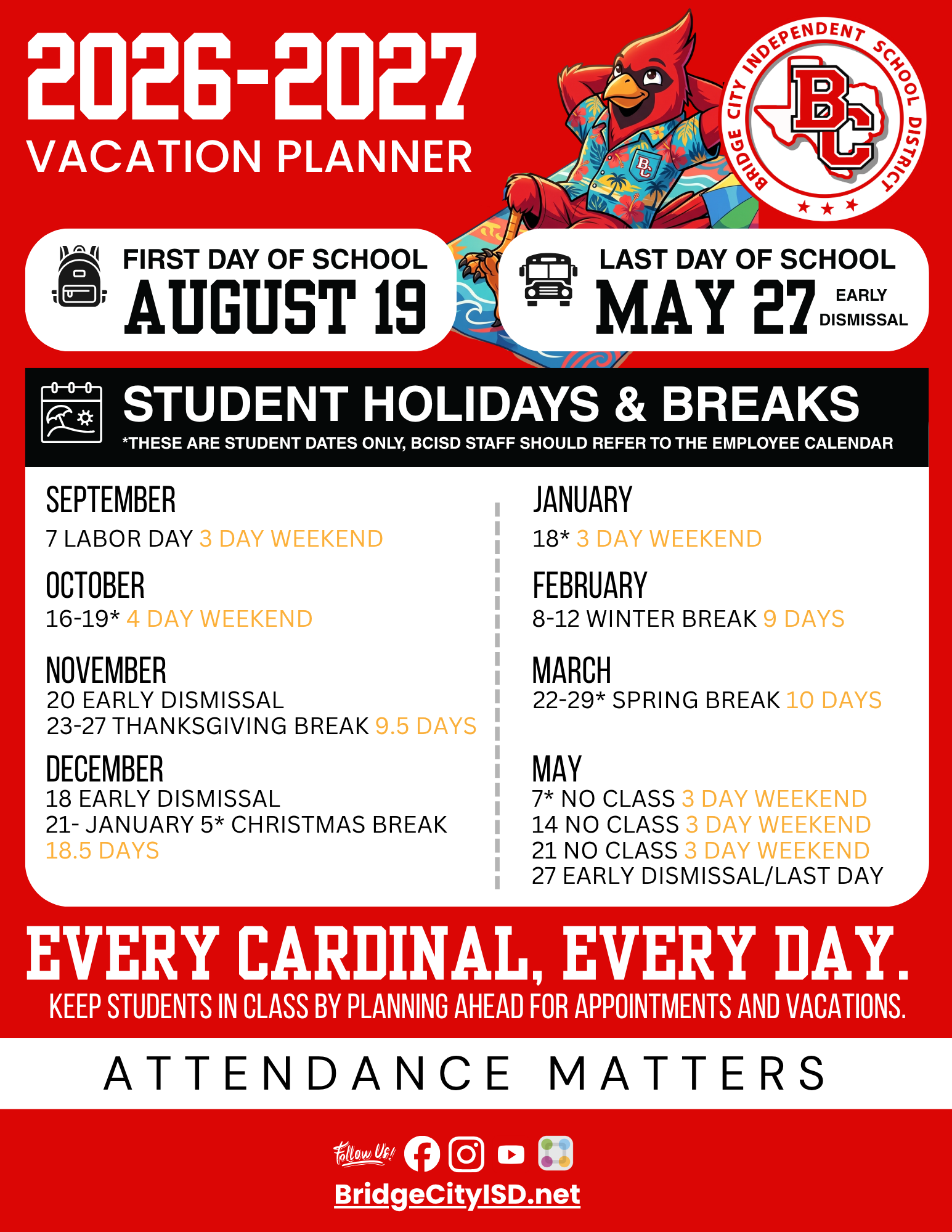 2026-2027 Student Vacation Planner